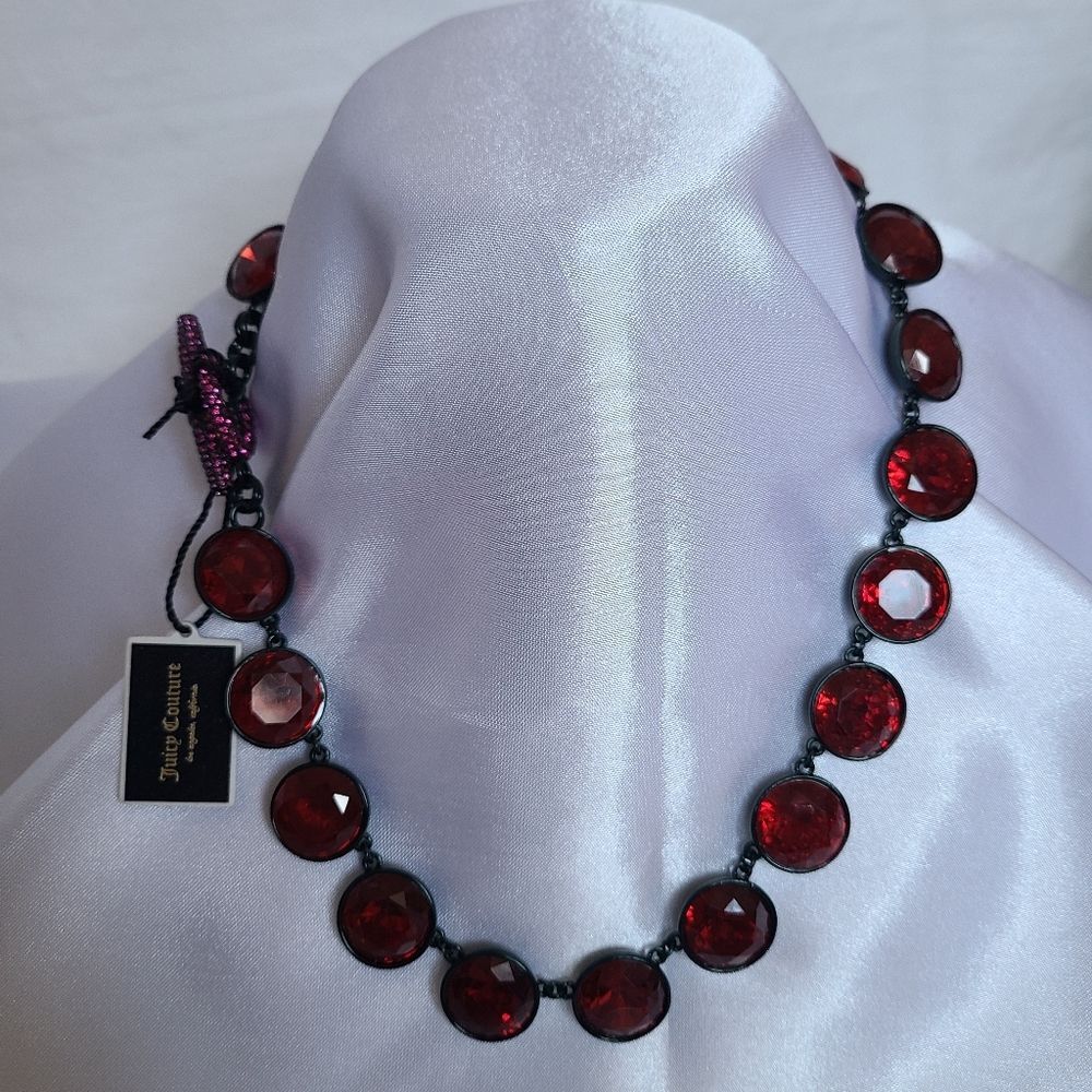 Juicy Couture Crystal/Rhinestone Ruby Red Gem Necklace Y2K Rare NWT